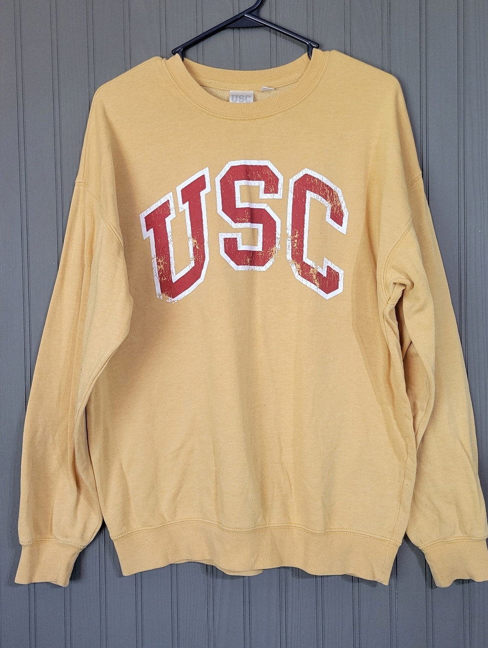 "USC" Classic Crew Neck Sweatshirt Long Sleeve Pullover Gold Yellow Men's XL
